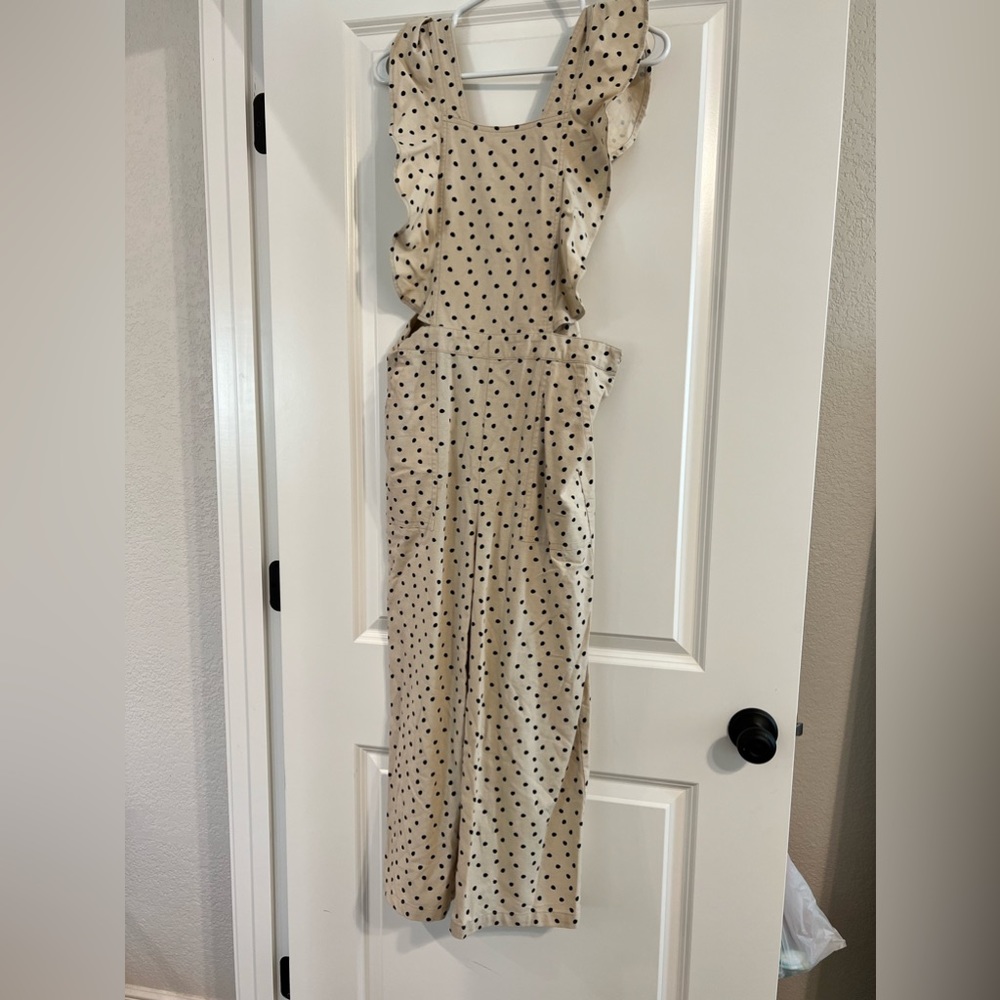 Mp|c artsy cream overalls